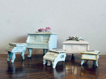 Five Miniature Ceramic And Porcelain Pianos