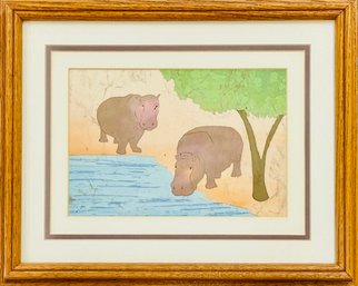 Dolores Smith Hippopotamus Batik Framed