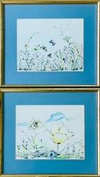 Duo Of Flowers & Butterflies Framed Artworks