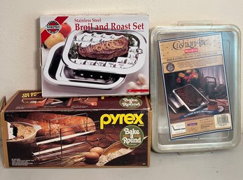 Baking Essentials - Covered Baking Pan, Broil And Roast Set, Pyrex Bake A Round