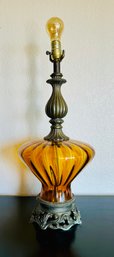 Vintage Amber Glass Ornate Footed Lamp