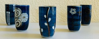 Vintage Otagiri Sake Cup Blue Abstract Design Tea Set