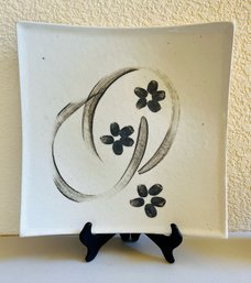 Black And White Floral Painted Pottery Plate