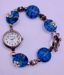 Vintage Handmade Wrist Watch With Lampwork Beads