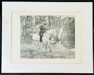 Huntsman Sounding 'Leaving The Water' -  By Paul Tavernier - 1897 Antique Print Stamped
