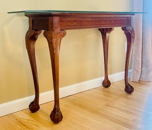 Chippendale Style Glass Top Console Table