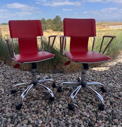 Lot Of 2 Home Furnishings Dorado Office Chair In Red Vinyl And Chrome Finish