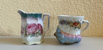 Vintage Floral Germany Porcelain Pitcher And Mug
