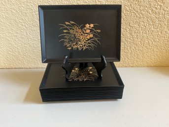 Small Japanese Black Lacquer Decorative Trays