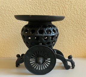 Vintage Cast Iron Rickshaw Candle Holder