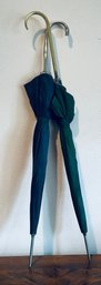 Pair Of Vintage Green And Blue Umbrellas