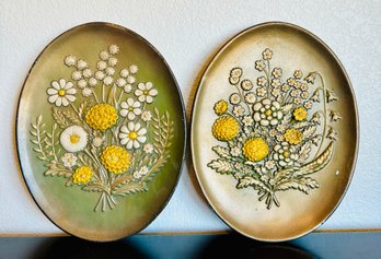 Two 70's Vintage Floral Wall Plaque Decor Pieces