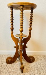 Vintage Wooden Plant Stand On Pedestal Base With Three Legs