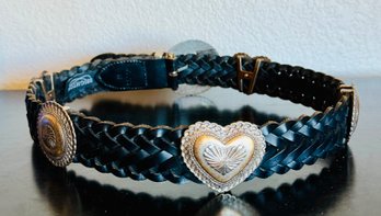 Brighton Sterling Silver Heart Braided Leather Belt