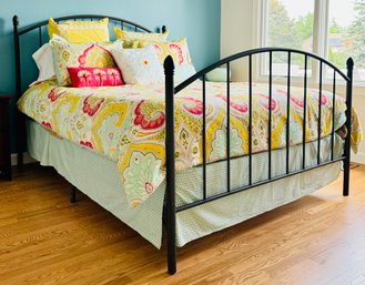 Farmhouse Style Metal Bed Frame With Queen Mattress And Bedding