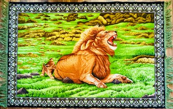 Vintage Roaring Lion Tapestry With Fringe