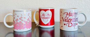 3 Vintage Valentines Day Pink Hearts Red Decorated Mugs