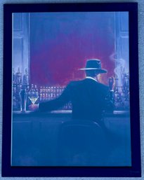 Framed 'Cigar Bar' Print - Man In A Fedora At The Bar Drinking A Martini