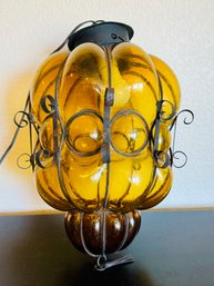 Hand Blown Vintage Amber Hanging Glass Lantern