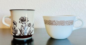 Vintage Ceramic Floral Mug With Pyrex Minimal Flower Band Mug