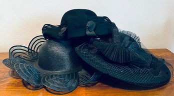 Set Of 3 Vintage Fancy Black Hats