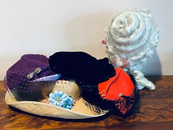 Vintage Women's Stylish Hats, Wigs, And Hat Cases!