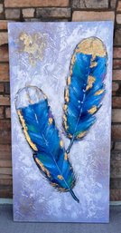 Oil Painting Of Gold & Blue Feathers By Yotree