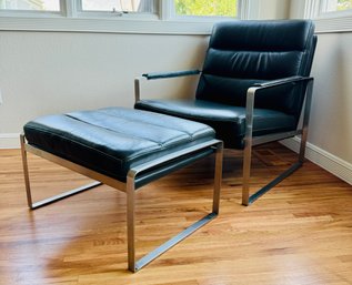 Violino LTD Gray Leather & Chrome Arm Chair With Matching Ottoman, From Scandinavian Design