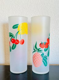 Vintage Pair Of Federal Fruit Frosted Glasses