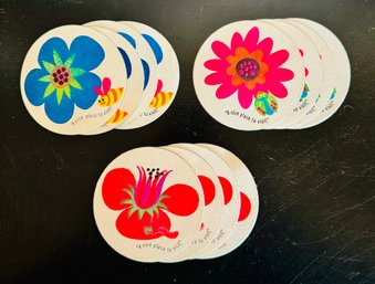 DIMENSIONS- Vintage Mod Flower Retro 12 Coaster Wax Paper Set