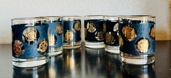 60's Vintage MCM Libbey Black And Gold Coin Glasses