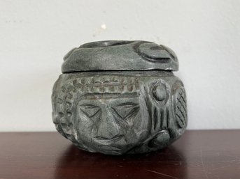 Green Stone Carved Face Jar