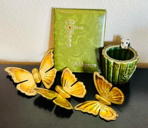 Vintage Butterfly Wall Hanging Decor With Address Book And Panda Ceramic Decor