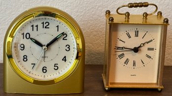 Pair Of Gold Color Desk Analog Clocks