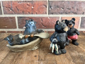 Kritter Hollows Fishing Racoons Box And Bear Figurines