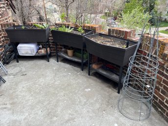 Trio Of Urban Bloomer Resin Elevated Planters And Veggie Cages