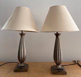 Pair Of Large Painted Nickel-look Table Lamps
