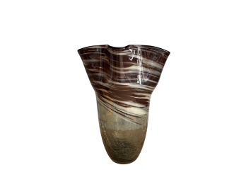 Art Glass Vase - Smoky Cracked Green And Brown Swirl