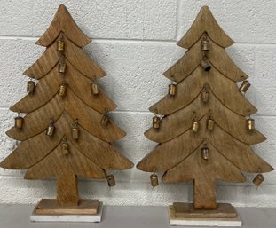 Two Wooden Christmas Tree Yard Decor Tress