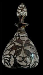 Vintage Sterling Silver Overlay Stoppered Glass Scent Bottle