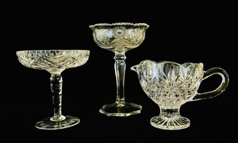 Trio Of Pressed Glass Compote Dishes And Gravy Server