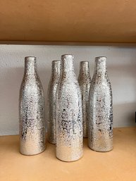 Five Crackle Mercury Glass Look Decorative Bottles