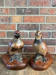 Hand Carved Wood Pair Of Quail! - Female And Male.