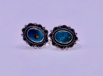 Sterling And Turquoise Screw Back Earrings