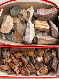 Two Shoeboxes Full Of Petrified Wood Nuggets