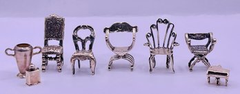 Assortment Of 800 Silver And One Sterling Dollhouse Furniture Mostly Chairs