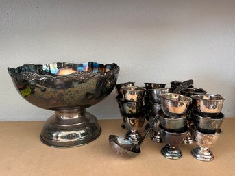 Silver-plate Punchbowl With 24 Dainty Cups