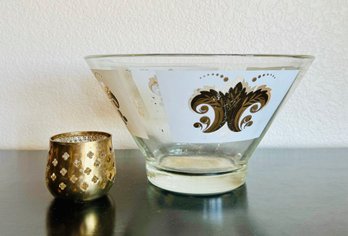 Vintage Glass Decorated Bowl With Made In India Candle Holder