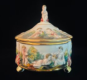 Capodimonte Porcelain Cherub Lidded Dish, Numbered 765