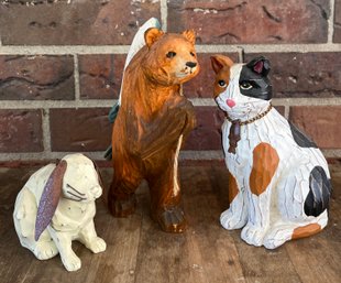 Carved Cat, Bunny, And Bear